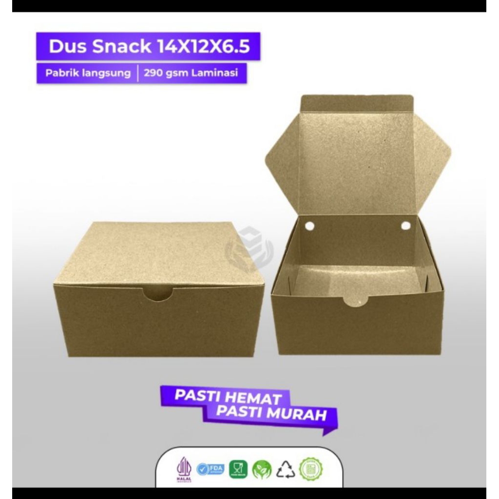 DUS SNACK KUE KRAFT/DUS SNACK COKLAT LAMINASI/DUS KUE ISI 4/Dus snack Murah Coklat /12x16 12x14, 12x