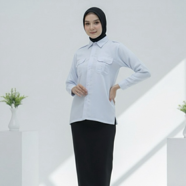 Baju PDH Putih Bersih Wanita Lengan Panjang / Baju PPPK Putih Bersih