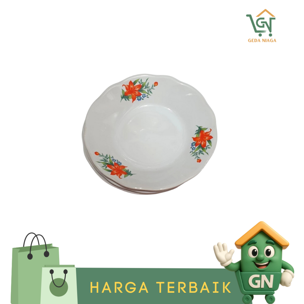Piring Makan Motif Kembang Keramik Satu Set / Piring Makan Keramik Motif Kembang (12 PCS)