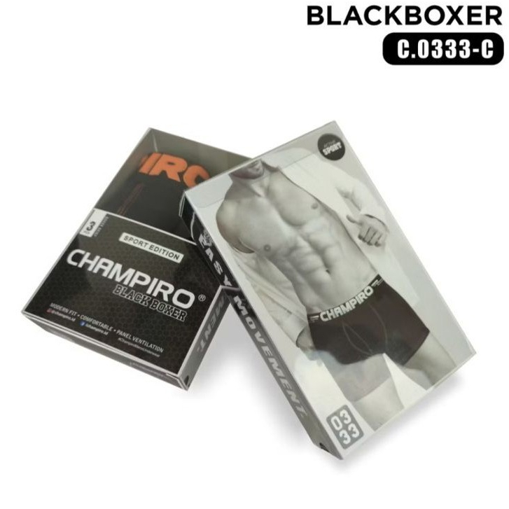 [ 3 PCS ] Boxer Champiro 0333 Black Boxer Pria Dewasa, CD Laki-laki Sport