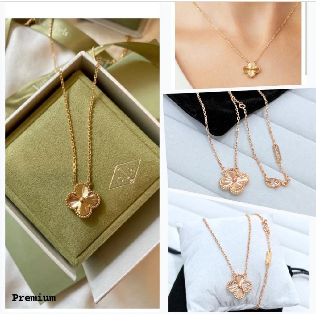Kalung clover premium quality import grade Fashion necklace rosegold vc alhambra rantai kecil
