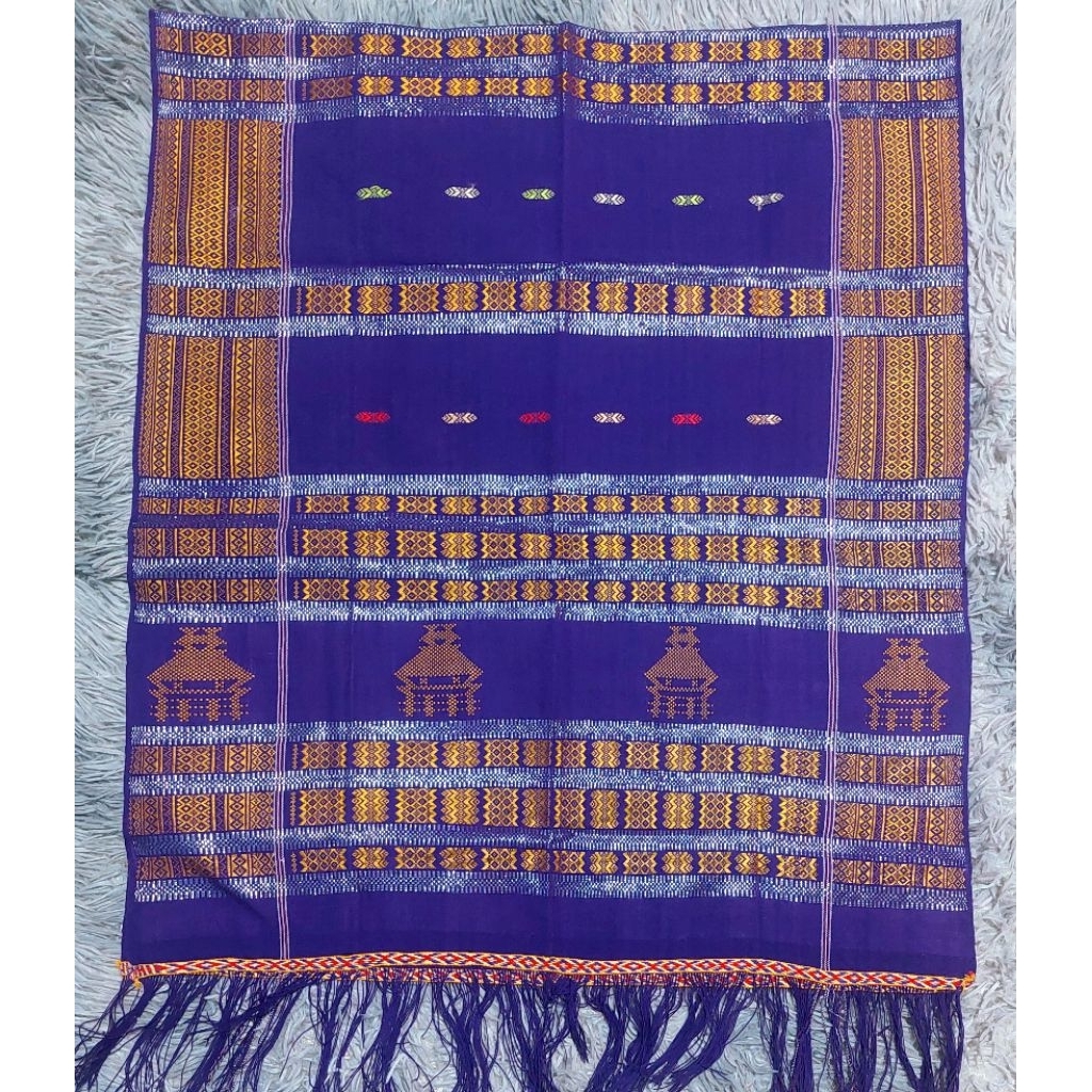 Uis nipes Full Sutra Ori tenun motif Rumah Adat tidak bertepi warna unggu