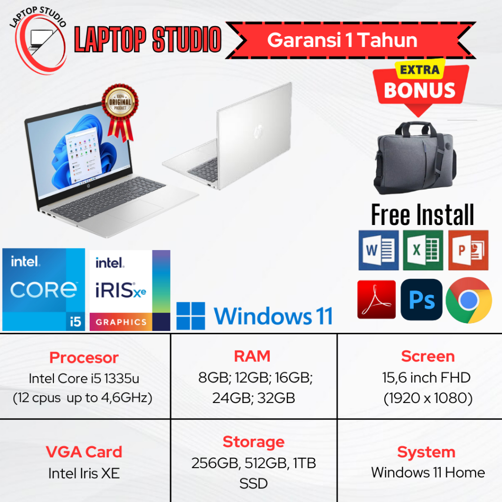 Laptop Baru HP 15  Intel Core i5 1335u(GEN 13) | Intel Core 5 120u (GEN 14) SSD