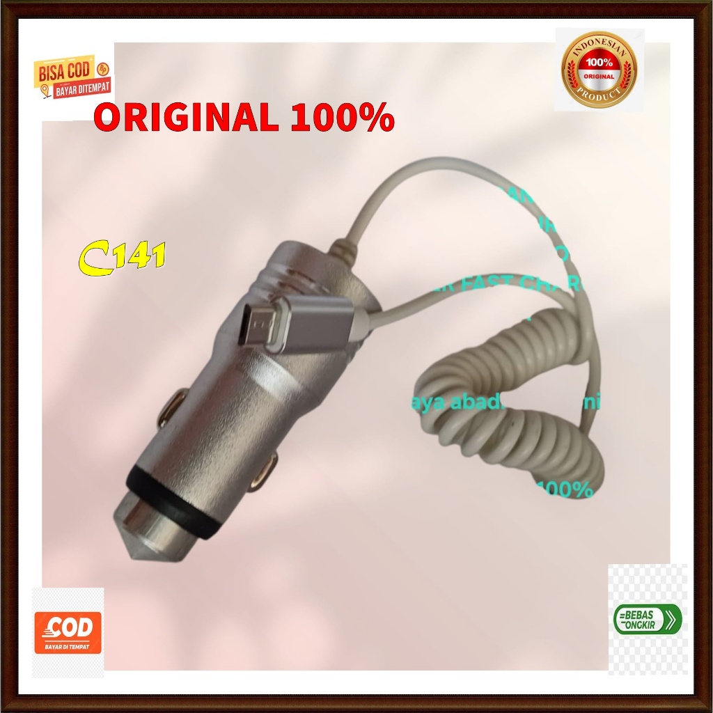 C141 100% ORI ADAPTOR SAVER 3A 3 A CAR CHARGER SPIRAL SPRING TRAVEL ADAPTER CAS CASAN MOBIL 2 USB CH