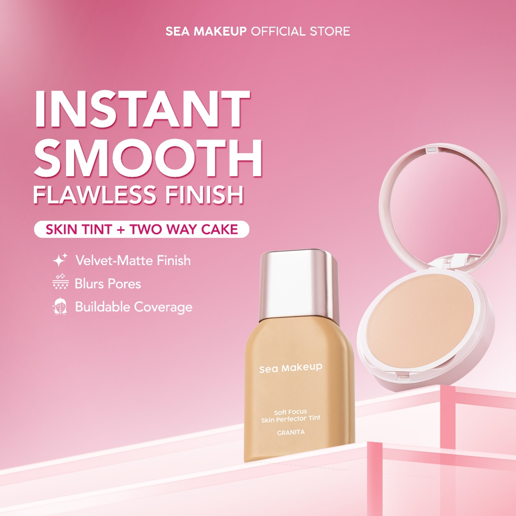 Sea Makeup Instant Smooth Flawless Finish - Bundle 2in1 Skin Tint & Two Way Cake Velvet Matte Finish