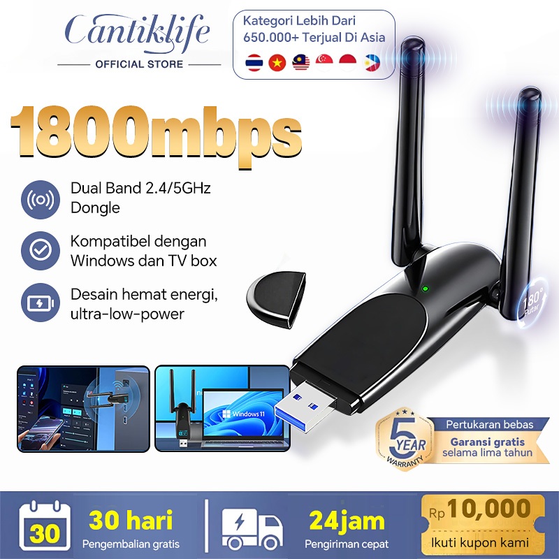 Dongle WiFi Adaptor 1800Mbps Dual Band 2.4G/5GHz USB Network Dongle Antena STB  Adapter Wireless Rec