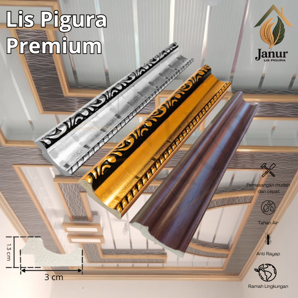 JANUR Lis Pigura Premium | 3cm x 2meter Lis PVC Lis Plafon | Dekorasi Dinding Elegan Premium