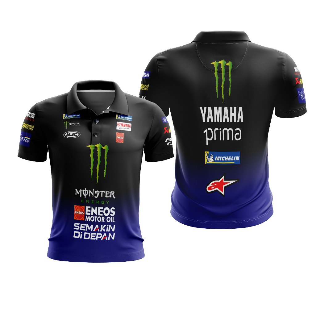 Baju Kaos Polo Wangki Dewasa MONSTER ENERGY YAMAHA 2025 MotoGP Motor Balap Custom Full Print