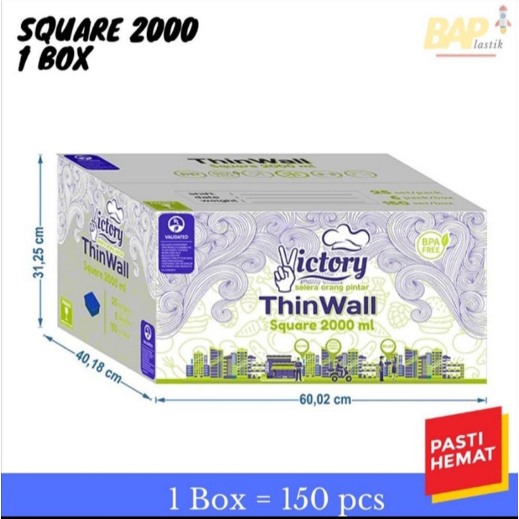 THINWALL SQUARE 2000ML VICTORY / TEPAK KOTAK 2000ML VICTORY