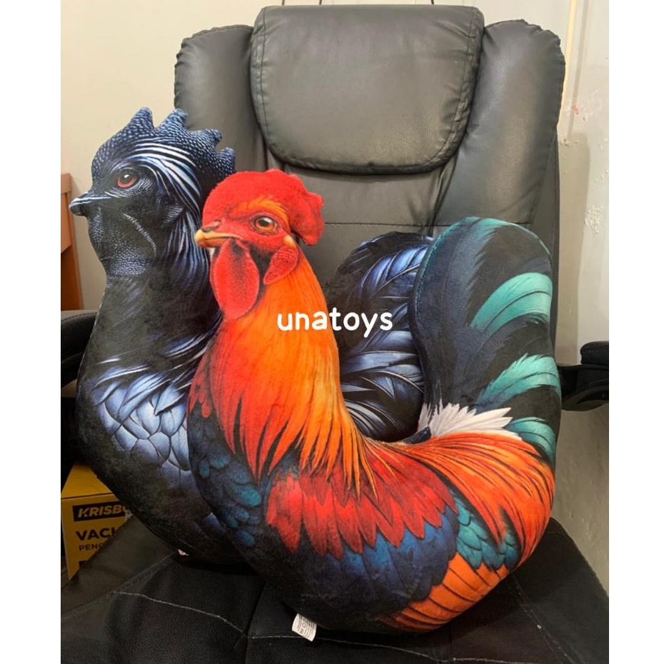 Tokofinaaaa Boneka Bantal 3D Karakter Ayam Jago Cemani 45Cm / Bantal Sofa Ayam Printing Lucu Ori