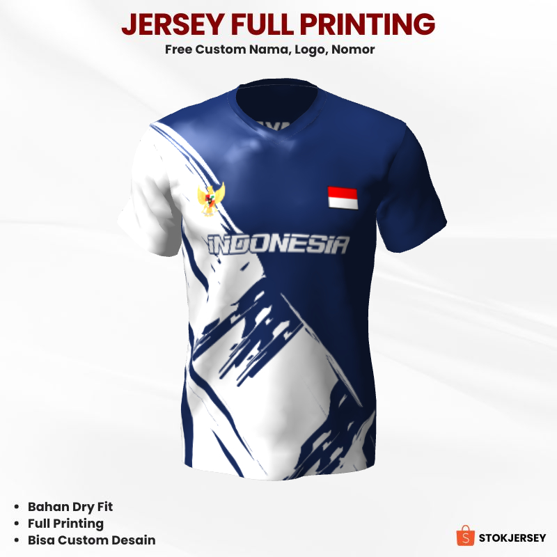 Kaos Jersey Futsal Biru Putih Motif Abstrak 359 - Jersey Olahraga Custom