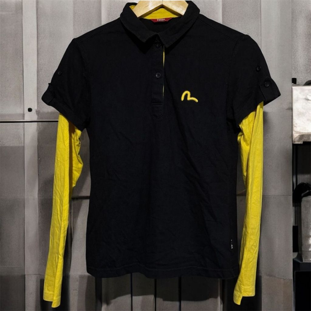 EVISU Denim Master womens long sleeve polo shirts big script backprint logo | kaos cewe wanita