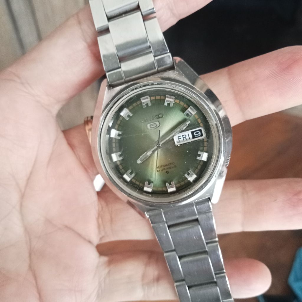 Vintage Rare Seiko Automatic Cal 6119-7430 Green Sunburst Dial