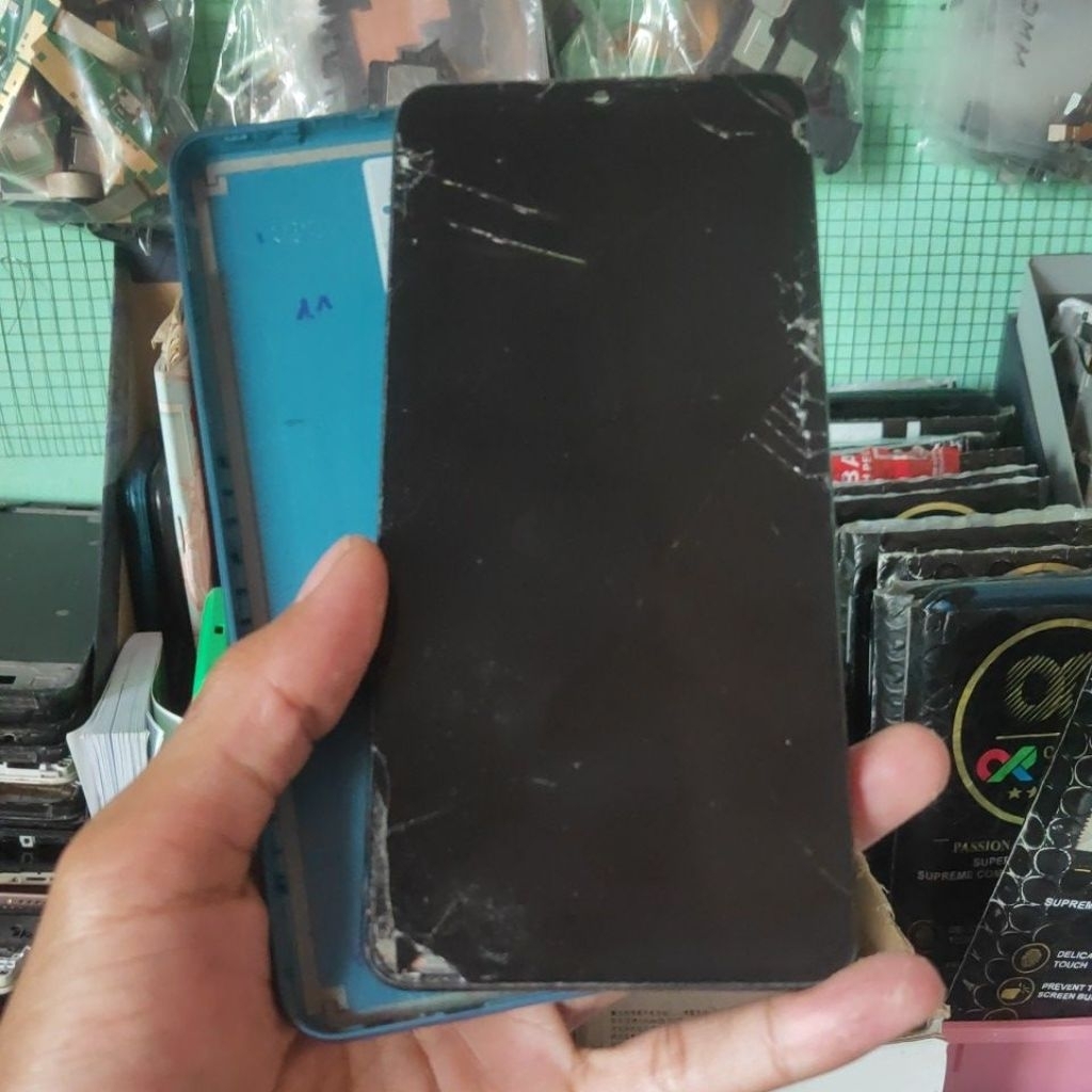 BAZEL MIDDLE FRAME TATAKAN LCD+ BEKDOR SAMSUNG A12 ORI COPOTAN KONDISI MULUS