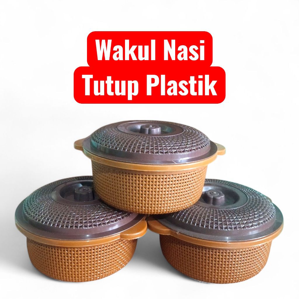 Wakul Nasi Tutup Serbaguna Coklat Plastik Anyam