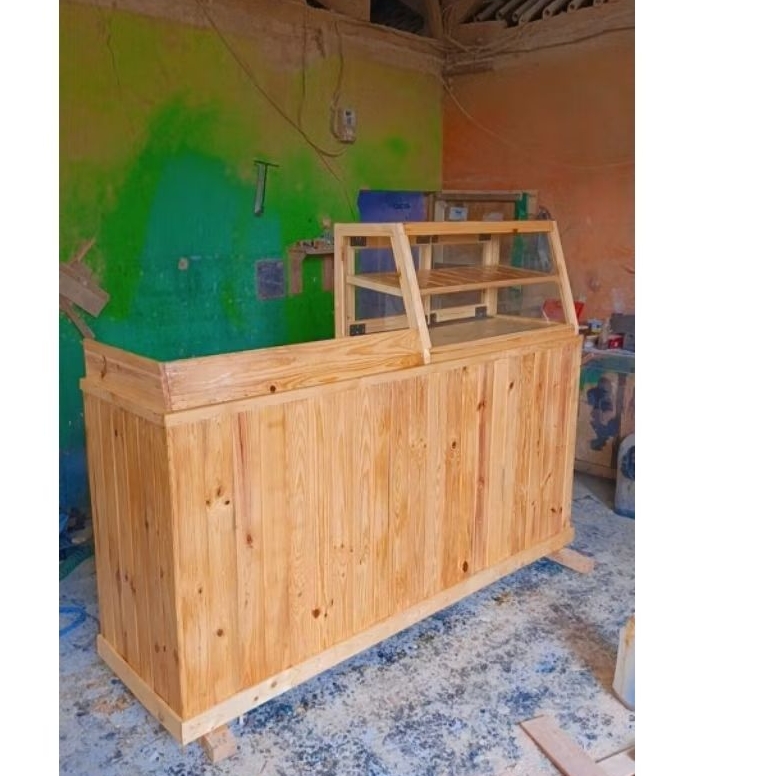 Meja bar etalase dari kayu jati Belanda