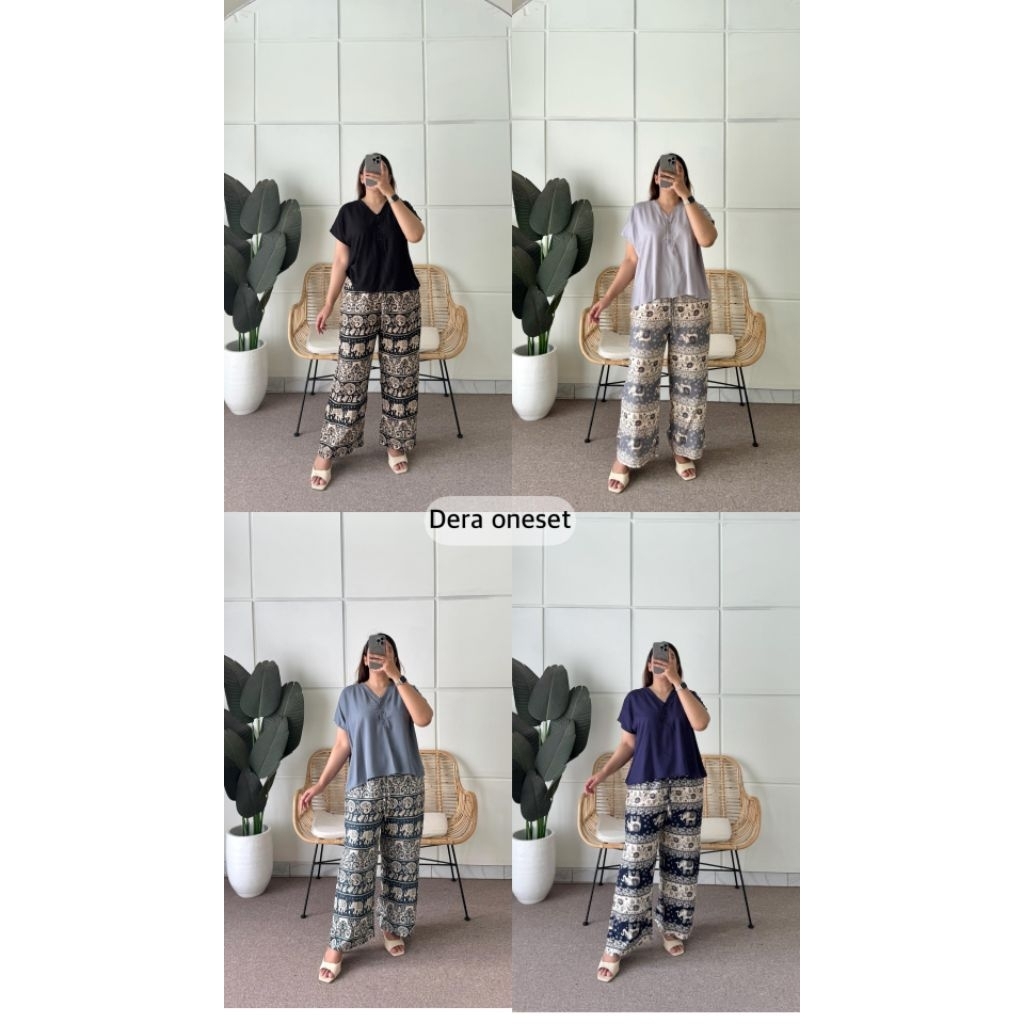 ONE SET DERA/SETELAN PIYAMA/SETCEL ANNISA POLOS RAYON KOMBINASI/SET LENGAN PENDEK LEHER V/SETELAN TE