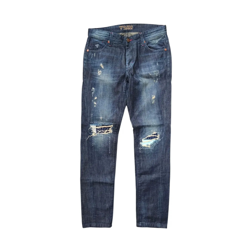 GUESS Ripped Sashiko Custom - Celana Jeans Celana Panjang Jeans Celana Denim Pria Slim Fit Made in K