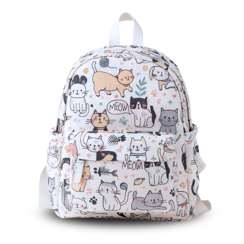 Baggeur Tas Ransel Mini Wanita Motif Meow Cute 005 Tas Punggung Perempuan Matif Bahan Kanvas Cewek G