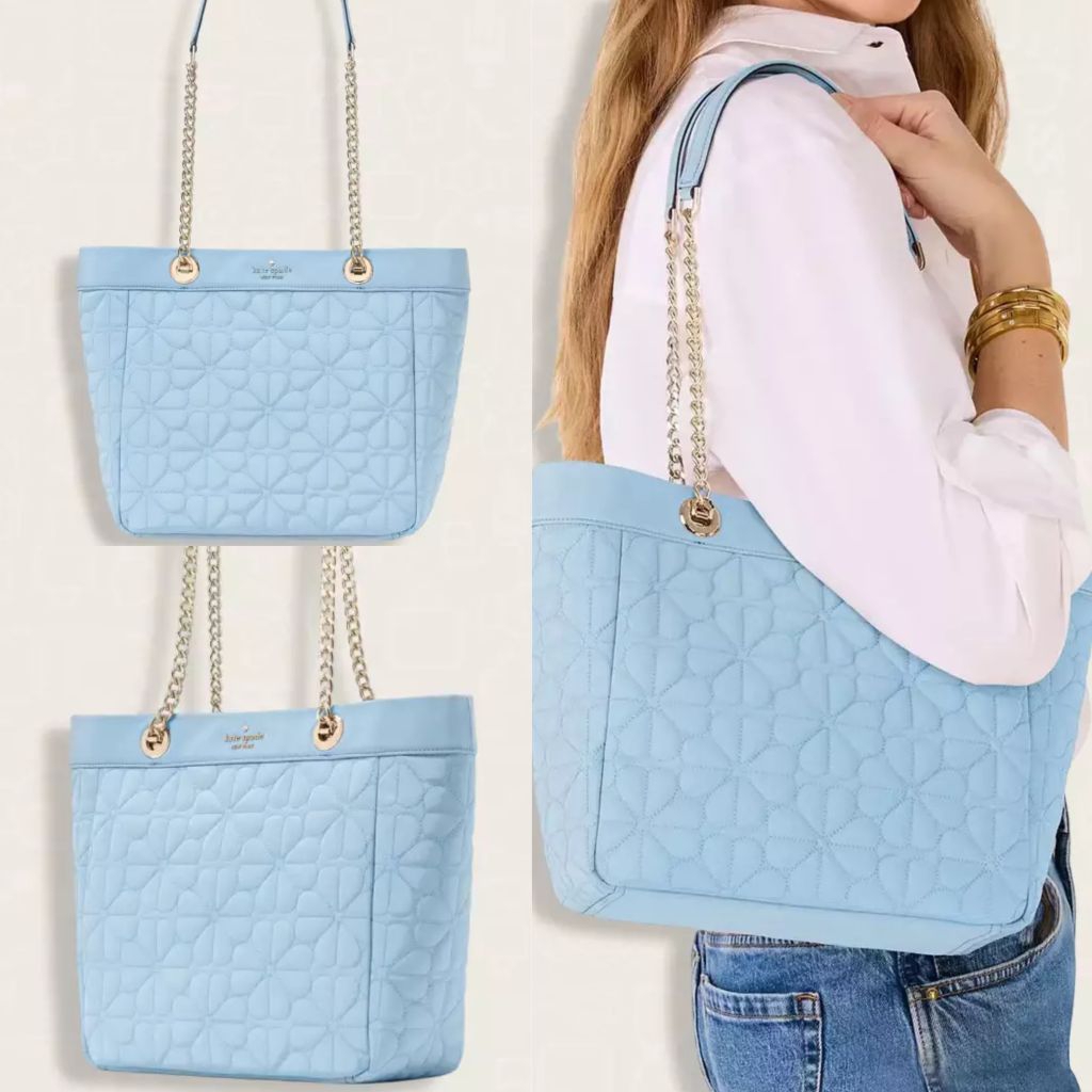 KS Flower Quilted Fabric Med Tote Bag in Montauk Blue KK156