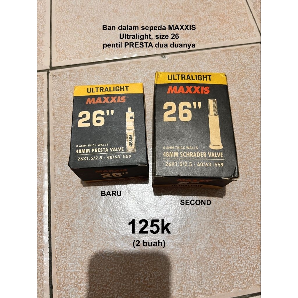 Ban dalam sepeda Maxxis size 26, pentil Presta