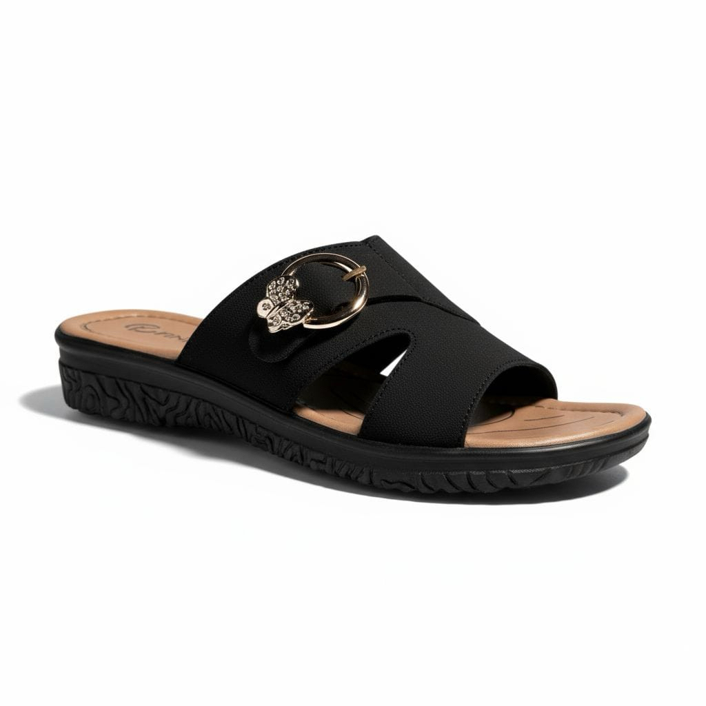 Finetic Sandal Wanita Wedges Sendal Wanita Casual Kulit Sintetis Sandal Ibu Ibu Sendal Kondangan