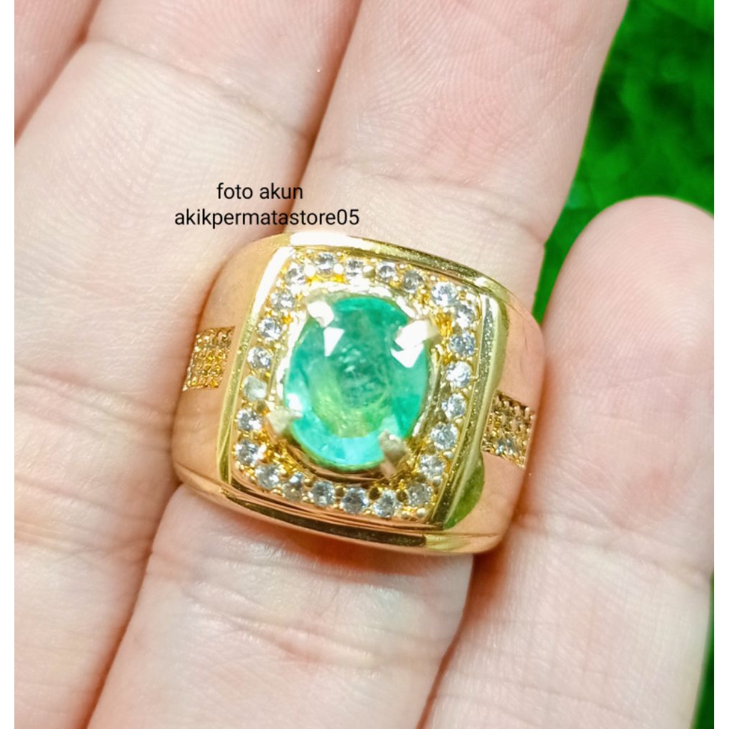 CINCIN BATU PERMATA ZAMRUD COLOMBIA ASLI NATURAL DENGAN RING PERAK BANGKOK 926 GOLD