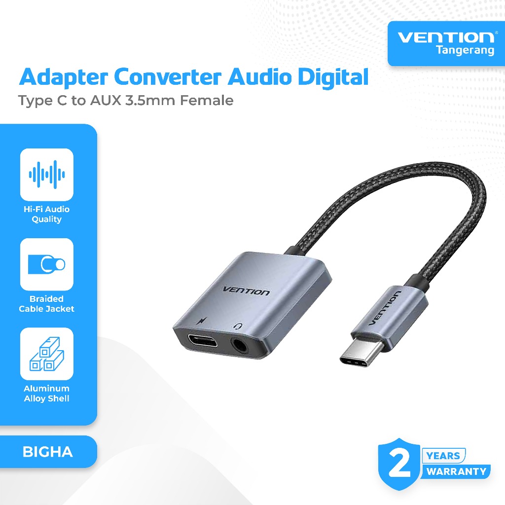 Vention Adapter Type C to AUX 3.5mm Female Audio Digital Signal Converter with PD 60W Power Supply F