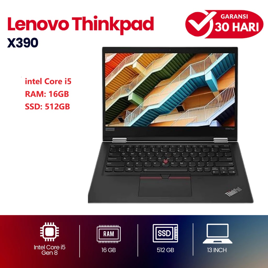 Laptop Lenovo Thinkpad X390 Core i5 Ram 16Gb SSD 256G 512GB 13 inch Laptop - Second Murah Bergaransi