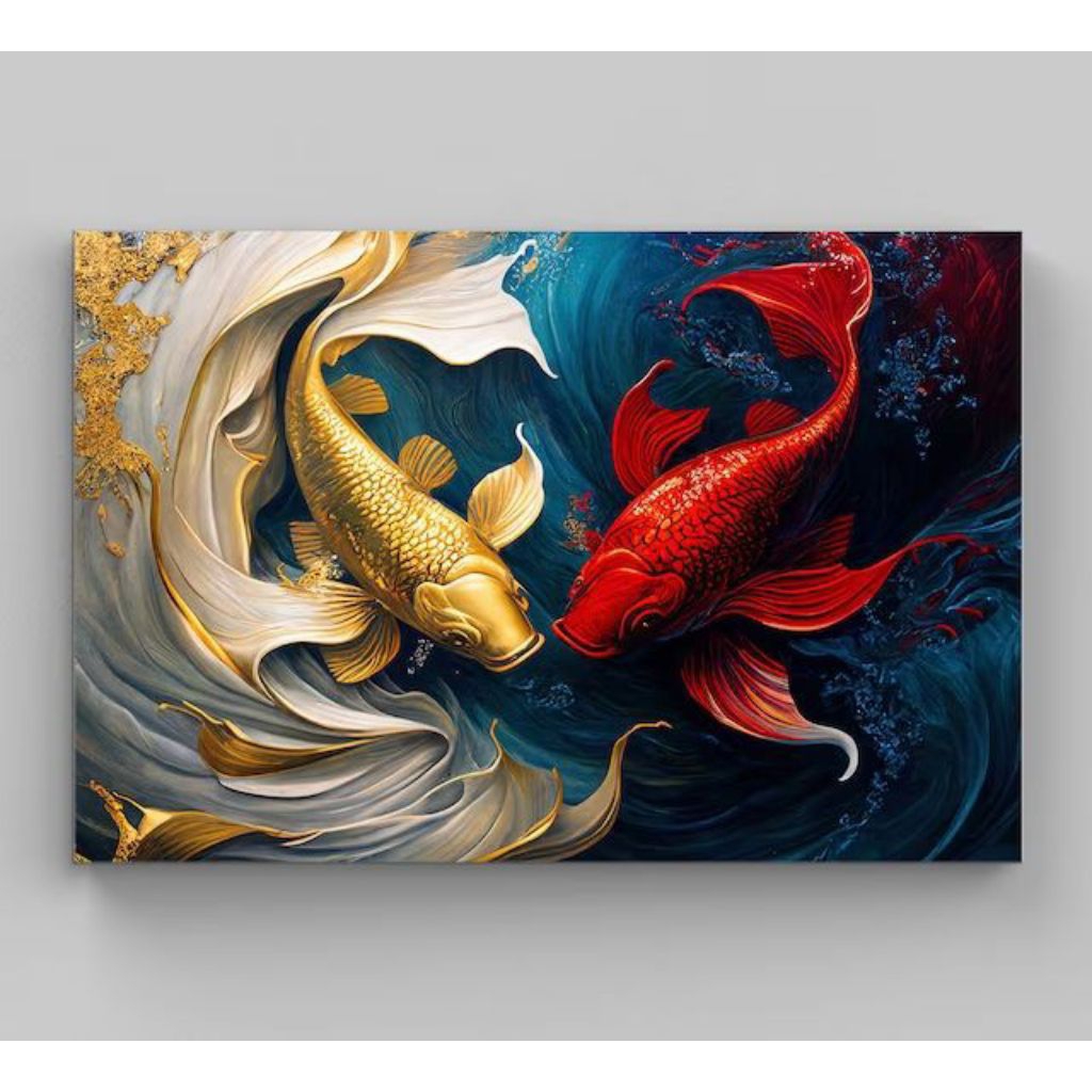 lukisan ikan koi fengshui,lukisan ikan koi minimalis,,lukisan ukuran besar