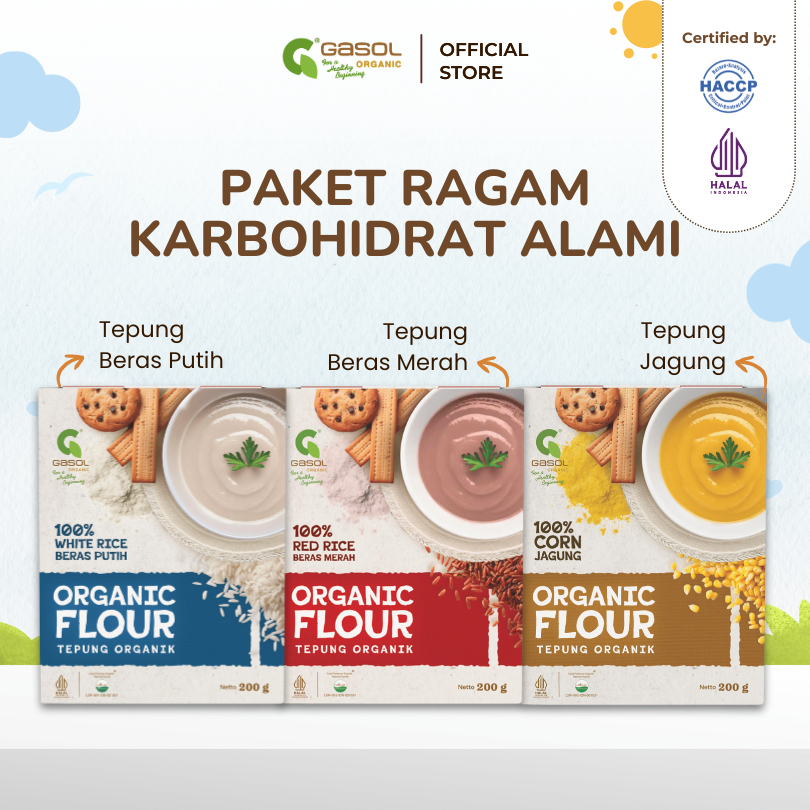 GASOL Paket Karbohidrat Alami Ragam Variasi - Tepung Beras Putih, Merah, dan Jagung