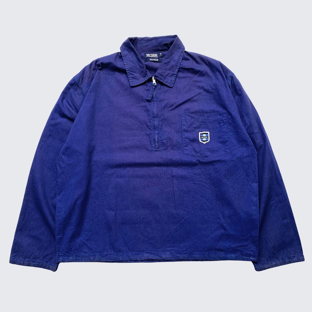 Blue Blue Indigo Sunfaded 1980s Nigel Cabourn England Half Zip Canvas Jacket - Unisex - L