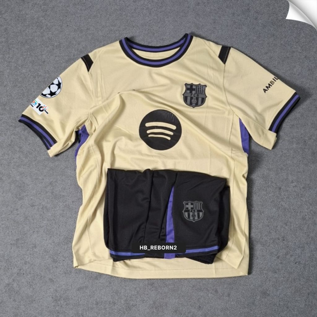 SETELAN BAJU CELANA BOLA BARCELONA AWAY 2025/2026 GRADE ORI TOP QUALITY
