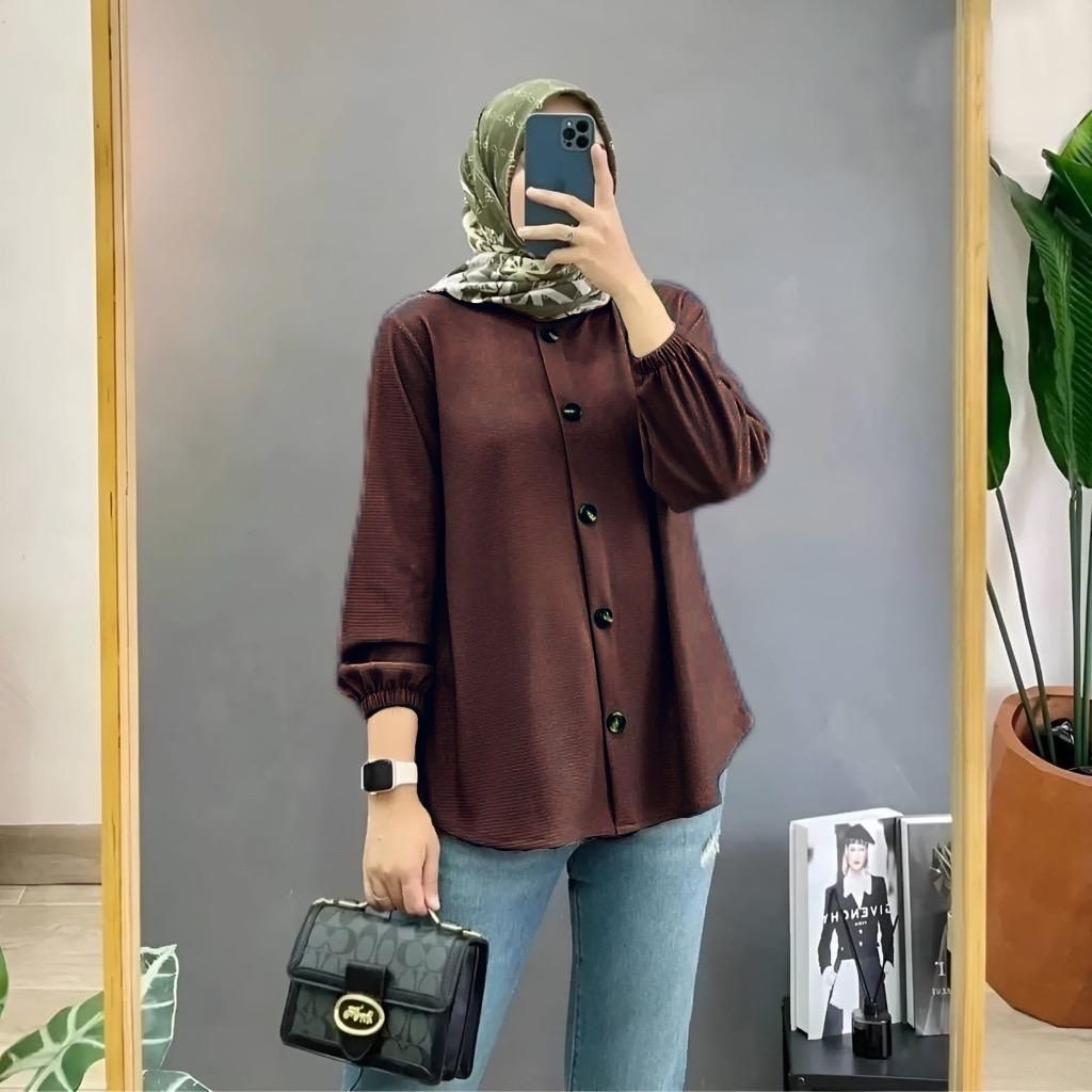 KEMEJA MONALISA POLOS WANITA PANJANG