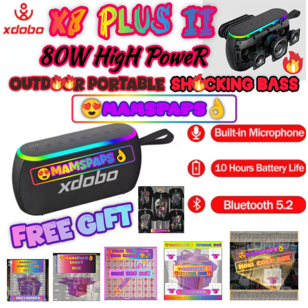 XDOBO X8 PLUS II 80W RMS OUTDOOR SHOCKING BASS RGB LIGHT PARTY DEEP BASS  PORTABLE SPEAKER BLUETOOTH