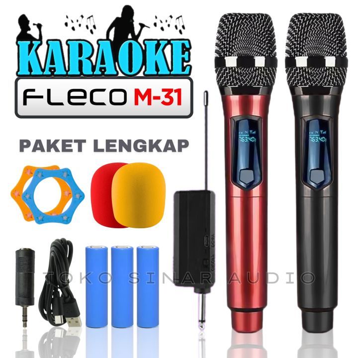 Professional Microphone Cable Mic Wireless Fleco M-31  MikroFON 2 MIC TANPA KABEL