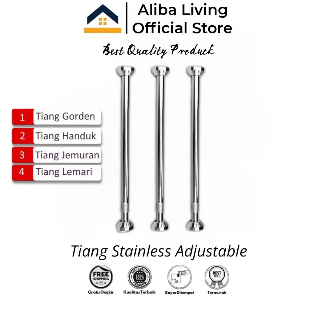 Tiang Gorden Fleksibel Stainless Steel Besi Tiang Jemuran Baju Portable Tanpa Paku