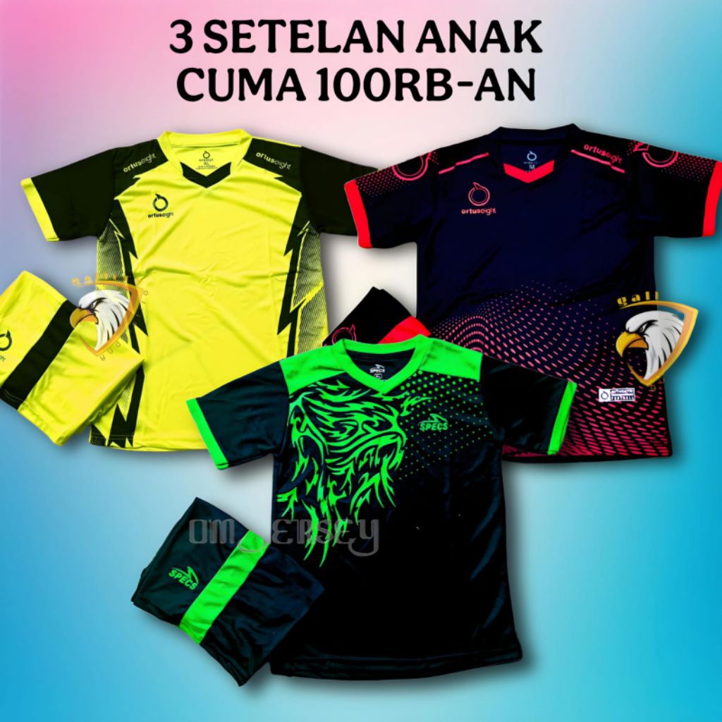 Paket Hemat 3 Pcs 100 RB Set Setelan Olahraga Anak Jersey Setelan Junior Anak Usia 5-13 Tahun Sepak 