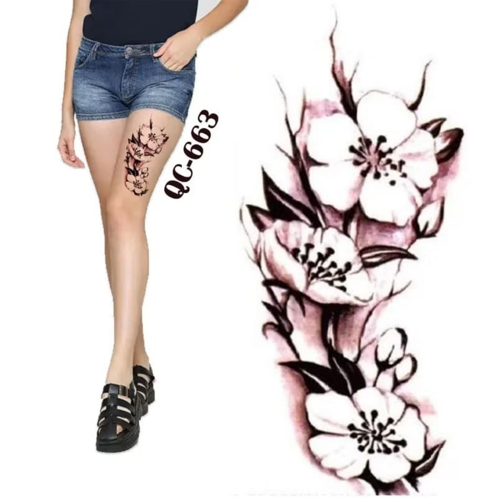 COD | Tatto temporer QC 663 bunga sepatu tatto temporary stiker tatto tubuh tangan punggung dan dada