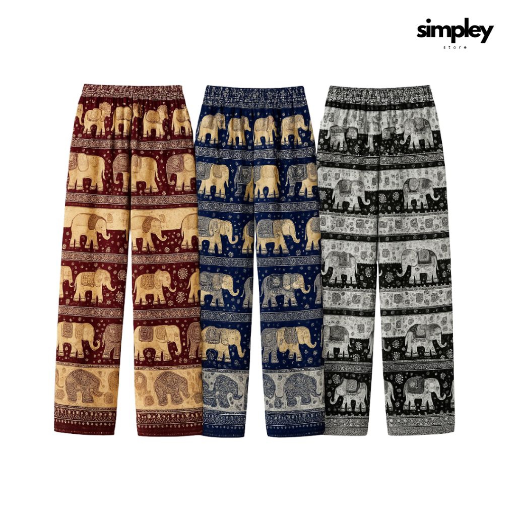 Celana Panjang Kulot Rayon Motif Gajah THAILAND-Celana Panjang Kulot Motif Gajah Kekinian