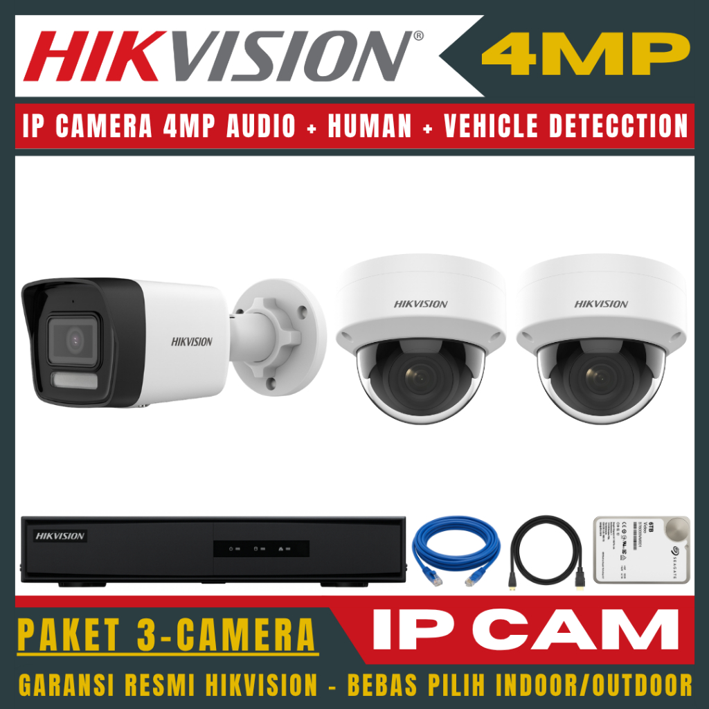 HIKVISION IP CAMERA 4MP PAKET 4 CHANNEL 3 KAMERA