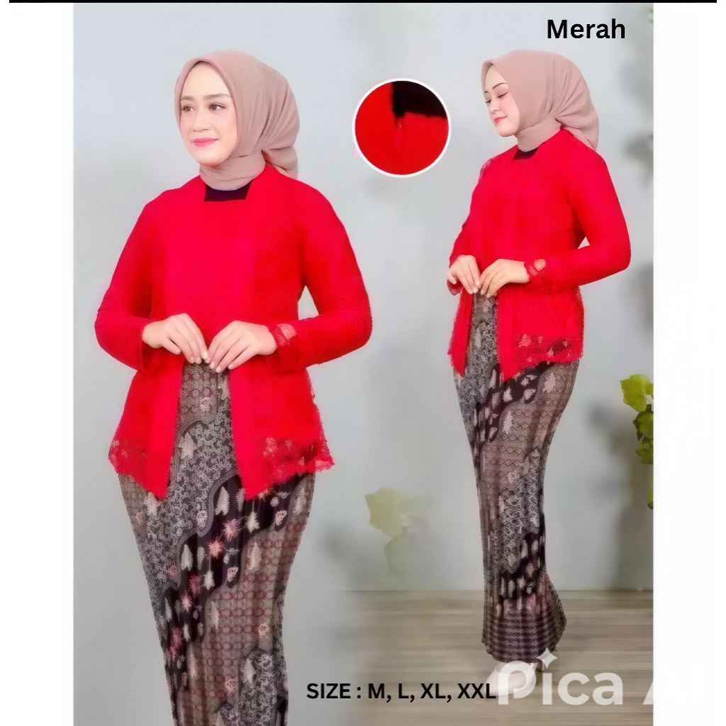 Setelan Kebaya Panjang  kutubaru Brokat Full Furing / Set Kebaya Wisuda Modern Terbaru / Kebaya Hija