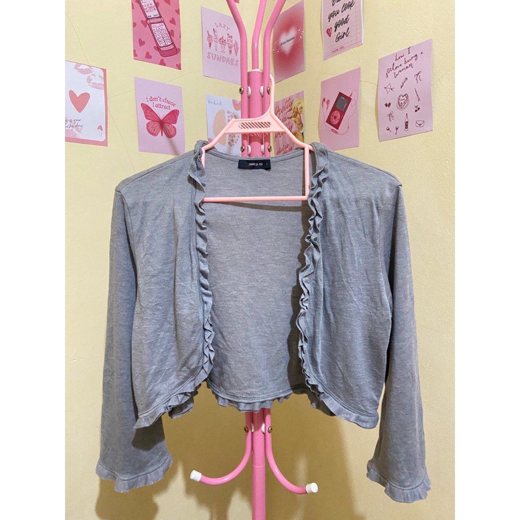 comme ca ism outer crop ruffle grey abu cardigan brand