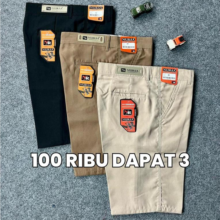 100 Dapat 3 pcs Celana Pendek Katun Drill Tidak Melar Pria Santai Shorts Chinos