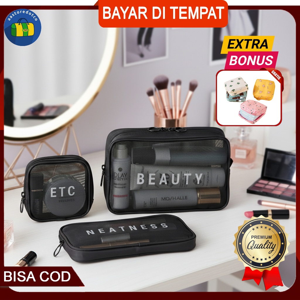 Tas Pouch Model Kosmetik Pouch Travel Make Up Model Jaring Bag Organizer Serbaguna Bag Organizer Dom