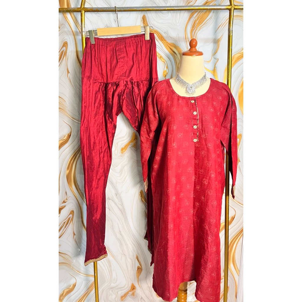 BAJU INDIA WANITA KURTI + CELANA ONLY BURGUNDY