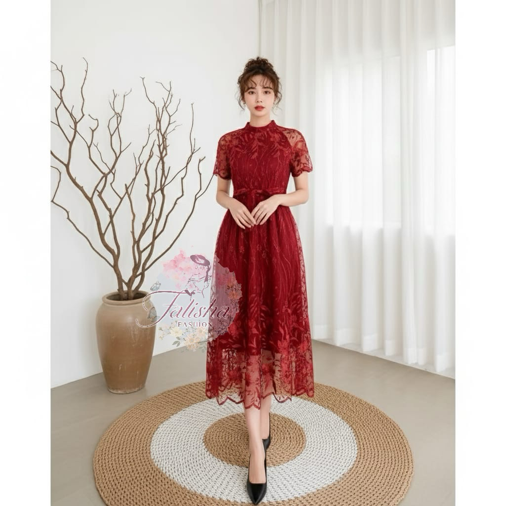 REAL PIC - Dress Annabelle 3 Ukuran M L XL Fashion Pakaian Wanita Dress Brukat Tile Lapis Furing / S