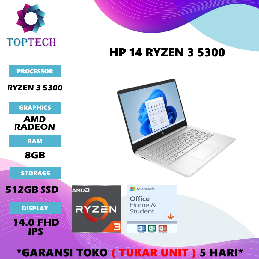 LAPTOP HP 14S AMD Ryzen 5 5500U 8GB SSD 512GB 14 FHD W11+OHS