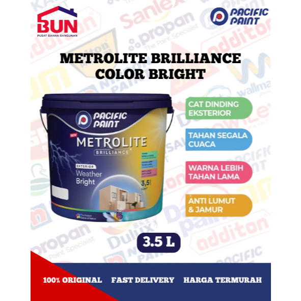 Cat tembok Eksterior Metrolite Brilliance Weather Bright 001 Putih Metro - 3.5 Liter Galon
