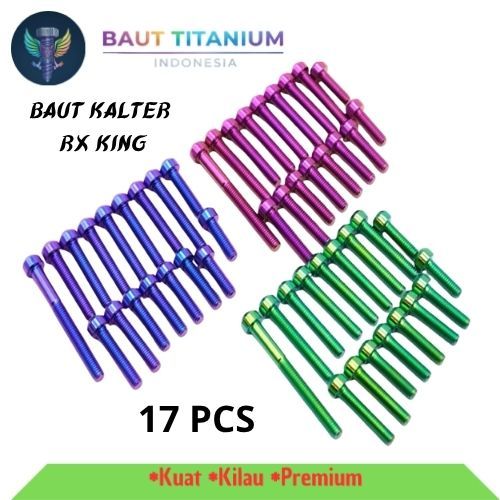 Baut Bak kopling RX KING Titanium Set Baut Kalter RX King Bak mesin kanan kiri 17 pcs Titanium GR5